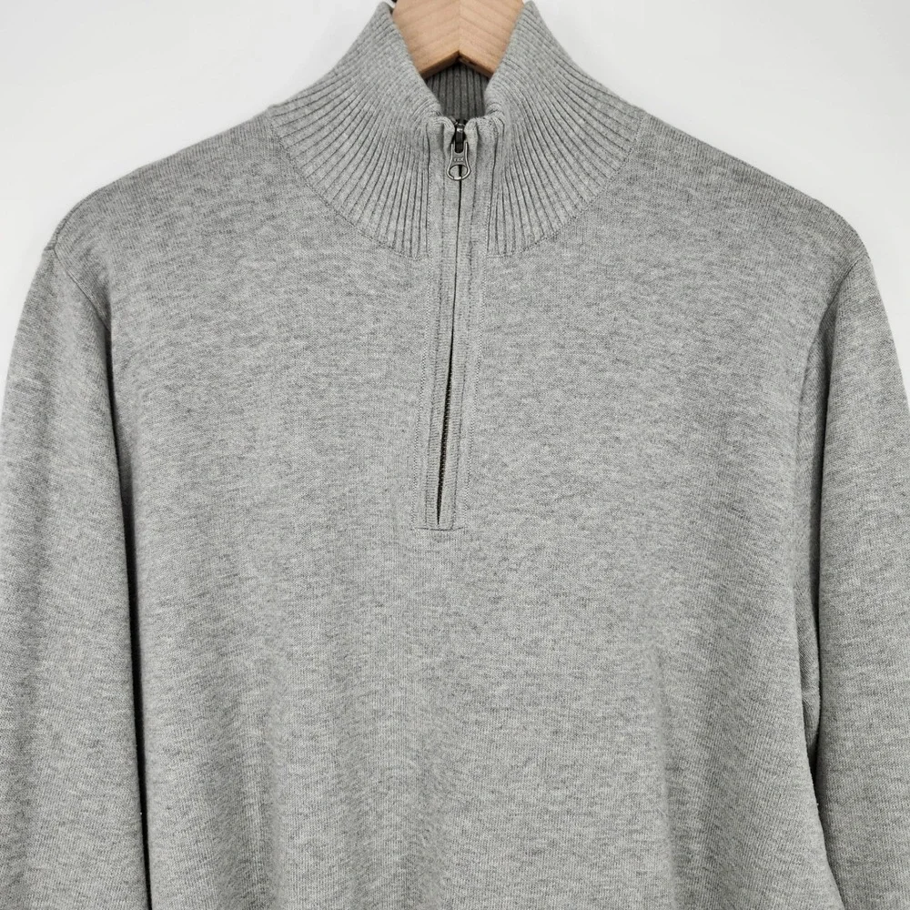 J. Crew Grey Cotton 1/4 Zip‎ Mock Neck Sweater Mens Large Preppy Classic Weekend